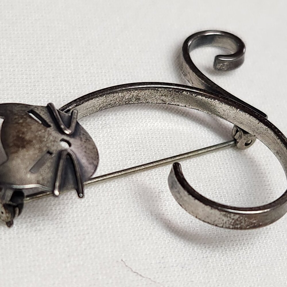 VINTAGE Sterling BEAU Cat Pin Brooch Signed - Picture 2 of 16